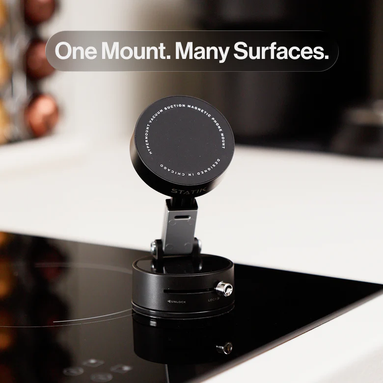 Premium Suction Cup Magnetic Support Holder – Obsidian Black Multi-Angle Retractable Folding Phone Mount for Car, Desk