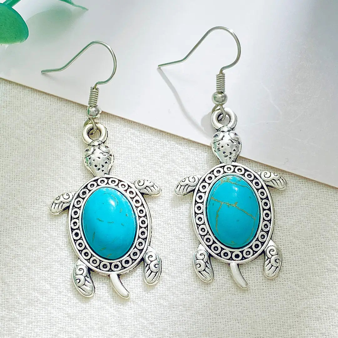 Turtle Jewelry Set Turquoise Silver Tones