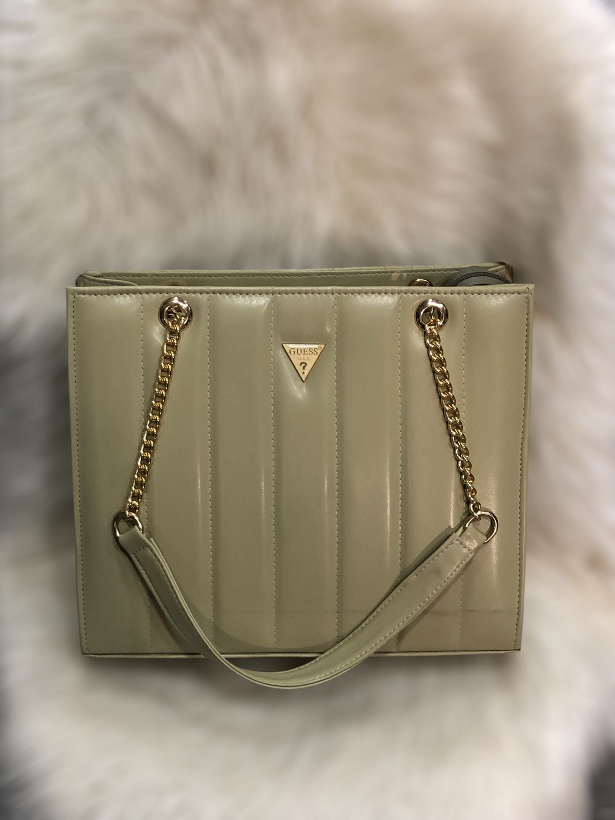 Guess Handbag 13x11 Inches Elegant Chain Strap Designer Bag | Beige