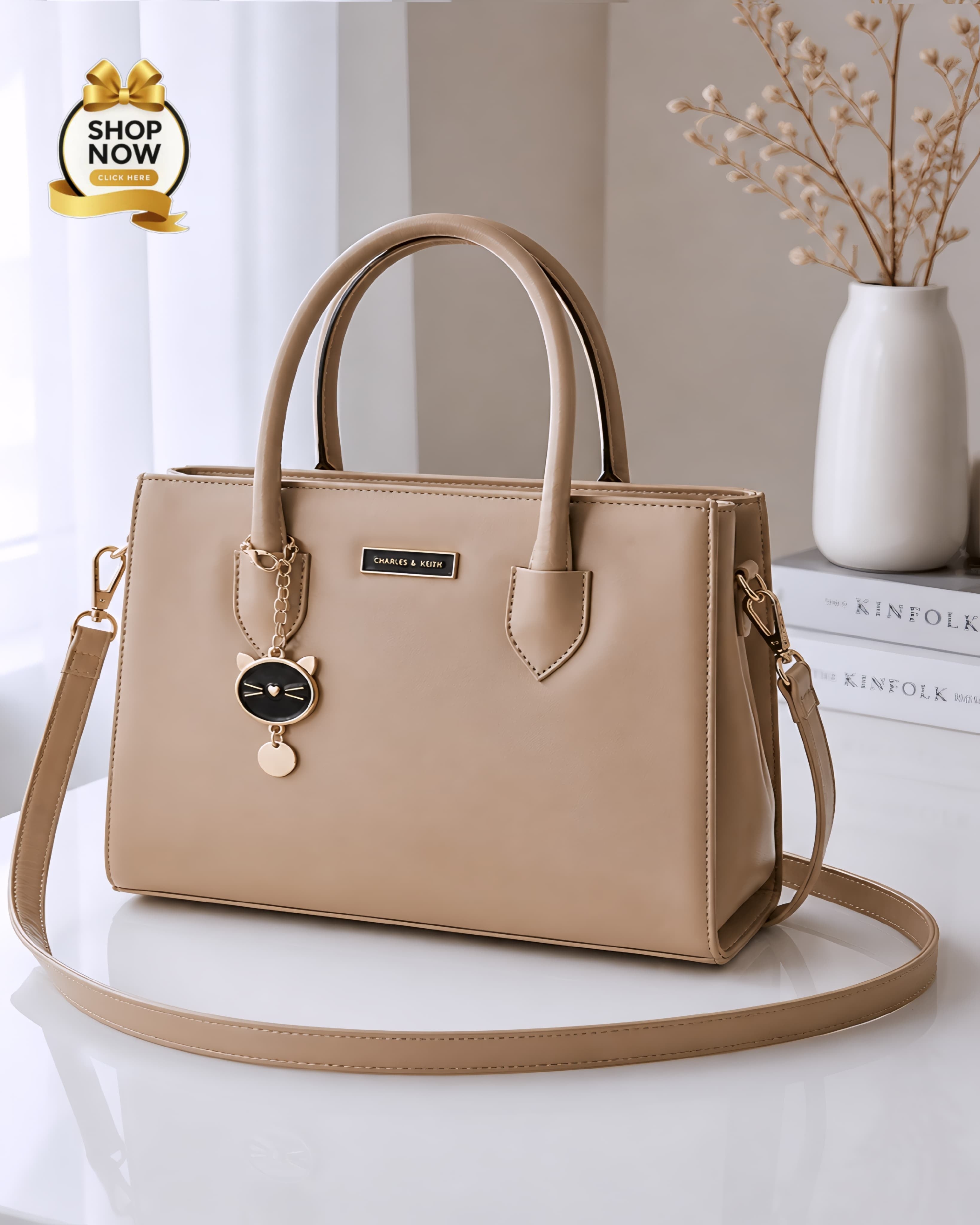 Charles And Keith 2 Zipper Bag | Biege