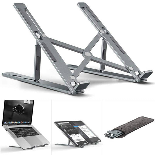 Folding Adjustable Aluminum Laptop Stand - Portable Ergonomic Multi Angle Desk Riser Lightweight Heat Dissipation Notebook Holder Mount