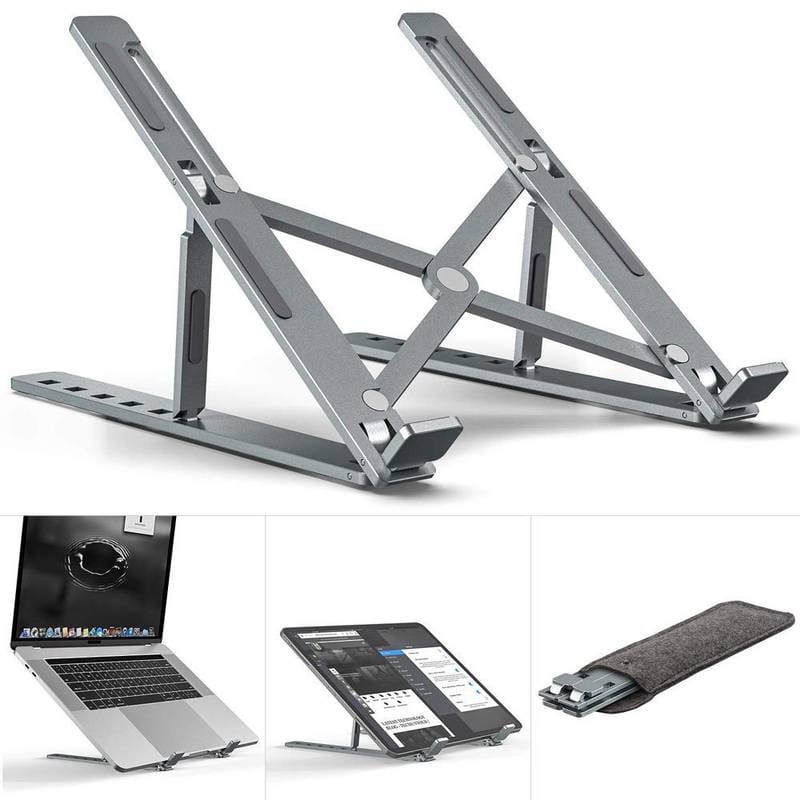 Folding Adjustable Aluminum Laptop Stand - Portable Ergonomic Multi Angle Desk Riser Lightweight Heat Dissipation Notebook Holder Mount