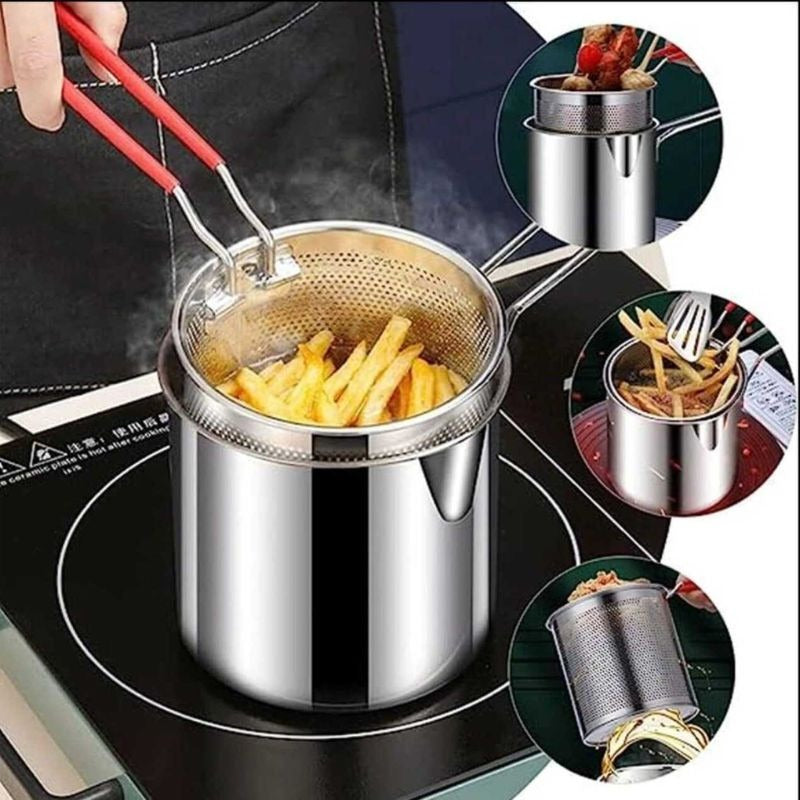 Stainless Steel Deep Fryer Pot With Strainer Basket Kitchen Cookware
