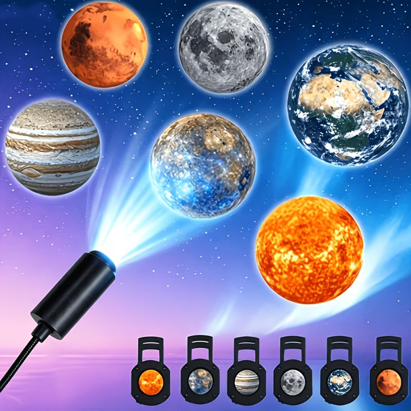 USB Ceiling Moon Earth Projection Atmosphere Light Starry Sky Lamp Night Light Romantic Bedroom Decoration Projector (6 Lenses)
