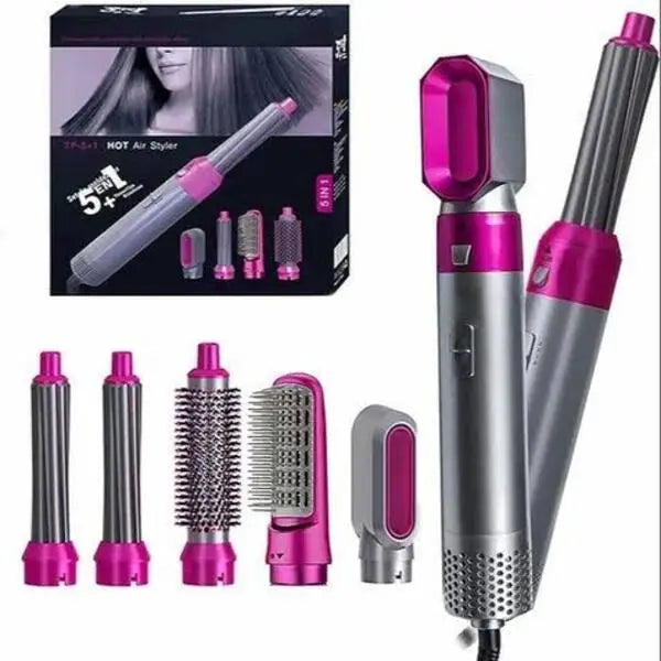 5 in 1 Hot Air Hair Styler Brush – Multi-Function Hair Dryer, Curler, Straightener & Volumizer for Salon Style Hair at Home