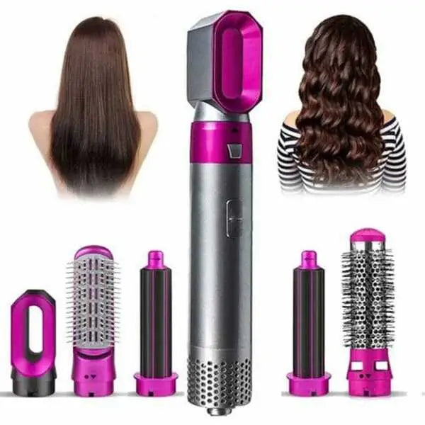 5 in 1 Hot Air Hair Styler Brush – Multi-Function Hair Dryer, Curler, Straightener & Volumizer for Salon Style Hair at Home