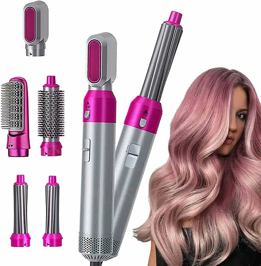 5 in 1 Hot Air Hair Styler Brush – Multi-Function Hair Dryer, Curler, Straightener & Volumizer for Salon Style Hair at Home
