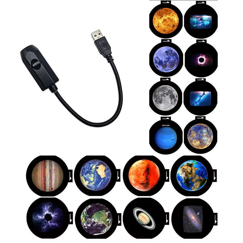 USB Ceiling Moon Earth Projection Atmosphere Light Starry Sky Lamp Night Light Romantic Bedroom Decoration Projector (6 Lenses)