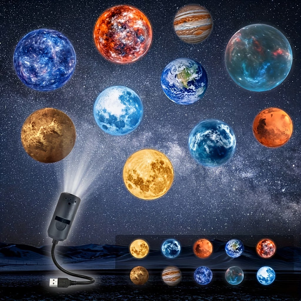 USB Ceiling Moon Earth Projection Atmosphere Light Starry Sky Lamp Night Light Romantic Bedroom Decoration Projector (6 Lenses)