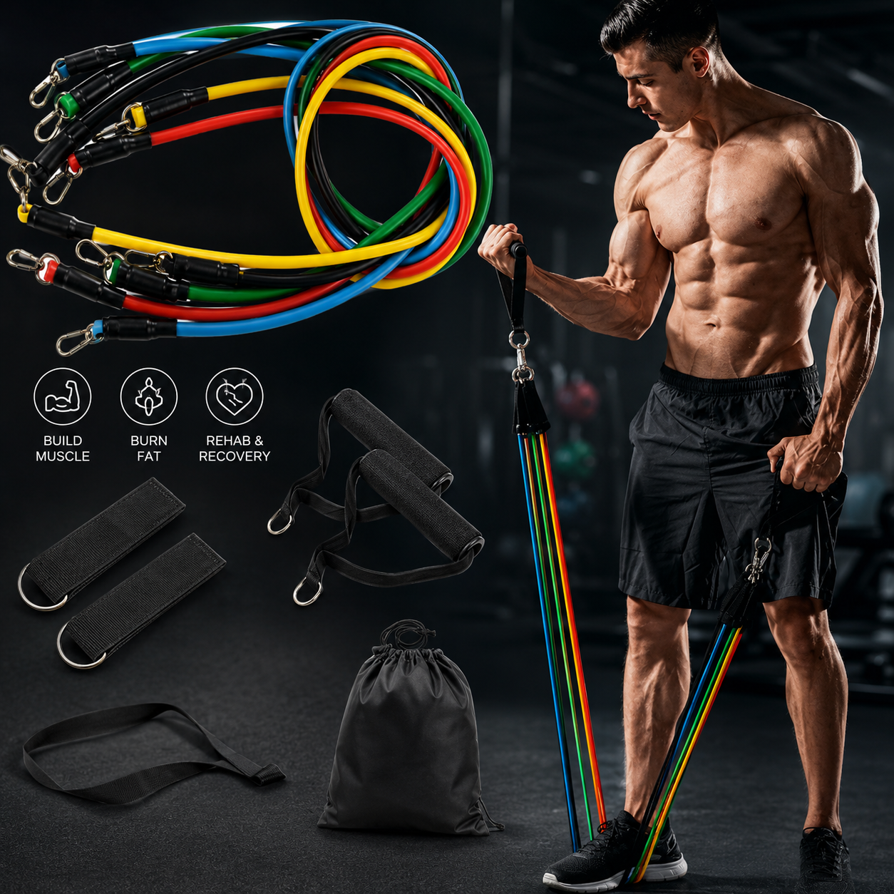 Resistance Bands Set - 11pcs Latex Pull Rope With Door Anchor, Handles, And Ankle Straps For Effective Home And Gym Workout Routines