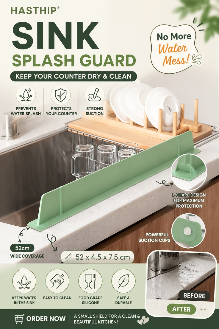 Silicone Sink Splash Guard with Suction Cups (size 14inch)