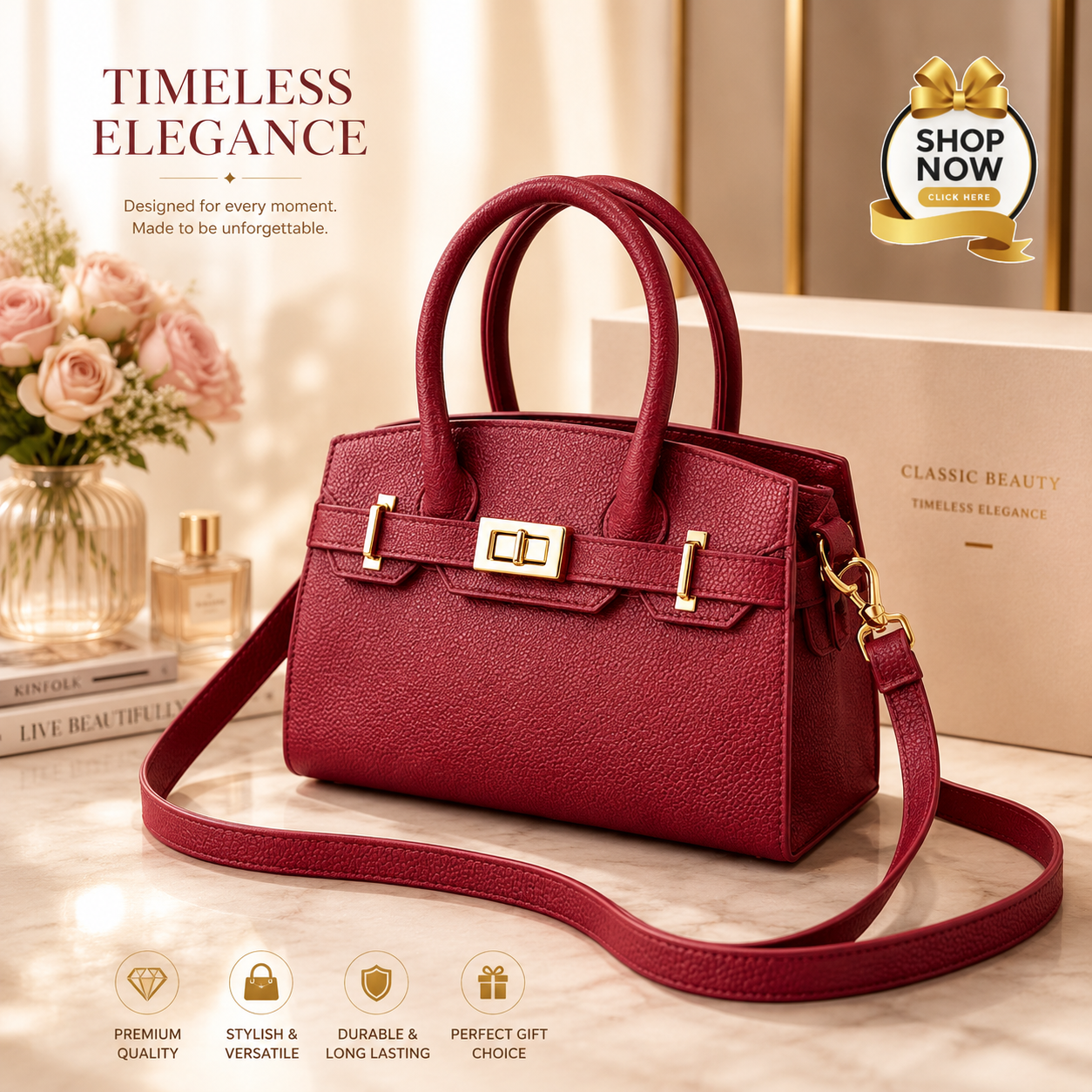 Stylish Shoulder Bag For Girls Premium Fashion Handbag With Belt Elegant Design | Pink