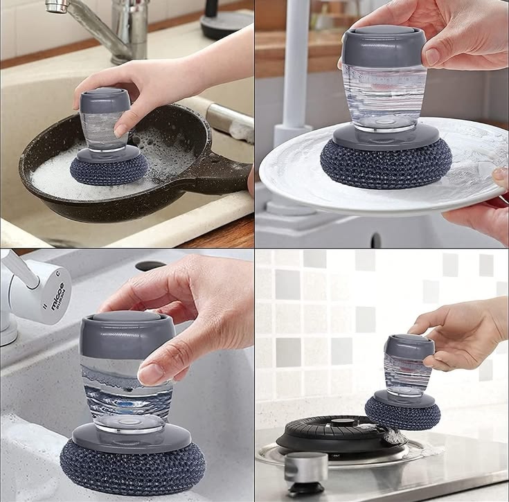 Soap Dispensing Kitchen Scrubber Brush with Steel Wire Ball