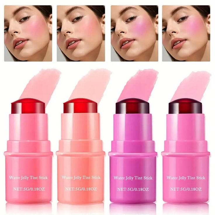 Four pink water jelly tint sticks with visible brand name on a white background.