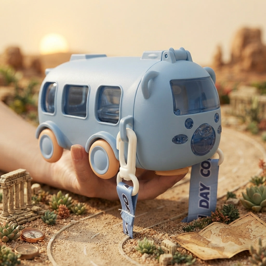 Cute Baby Bus Shaped Water Bottle Novelty Drinkware For Kids - 500ML