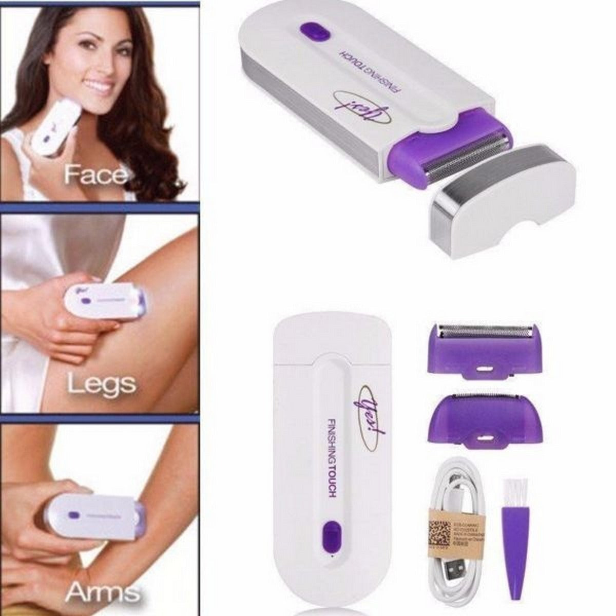 Finishing Touch Yes Hair Remover – Rechargeable Painless Facial & Body Hair Removal Device for Women | Electric Epilator for Face, Upper Lip, Underarms, Bikini & Legs