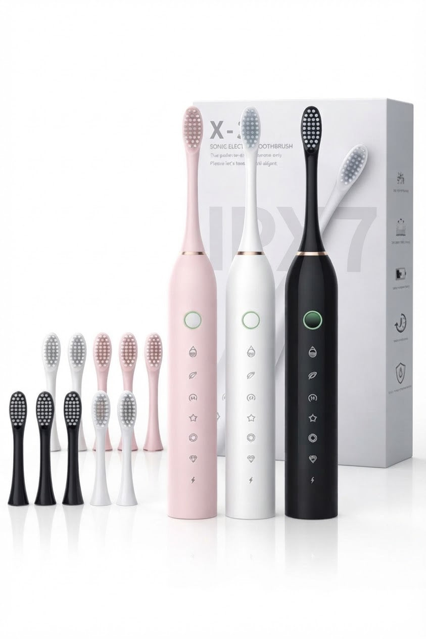 X-3 Sonic Rechargeable Electric Toothbrush With 2 Extra Heads | USB Charging Rechargeable Total Washable Electronic Whitening Teeth Brush for Oral Care