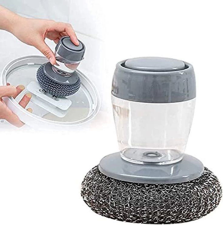 Soap Dispensing Kitchen Scrubber Brush with Steel Wire Ball